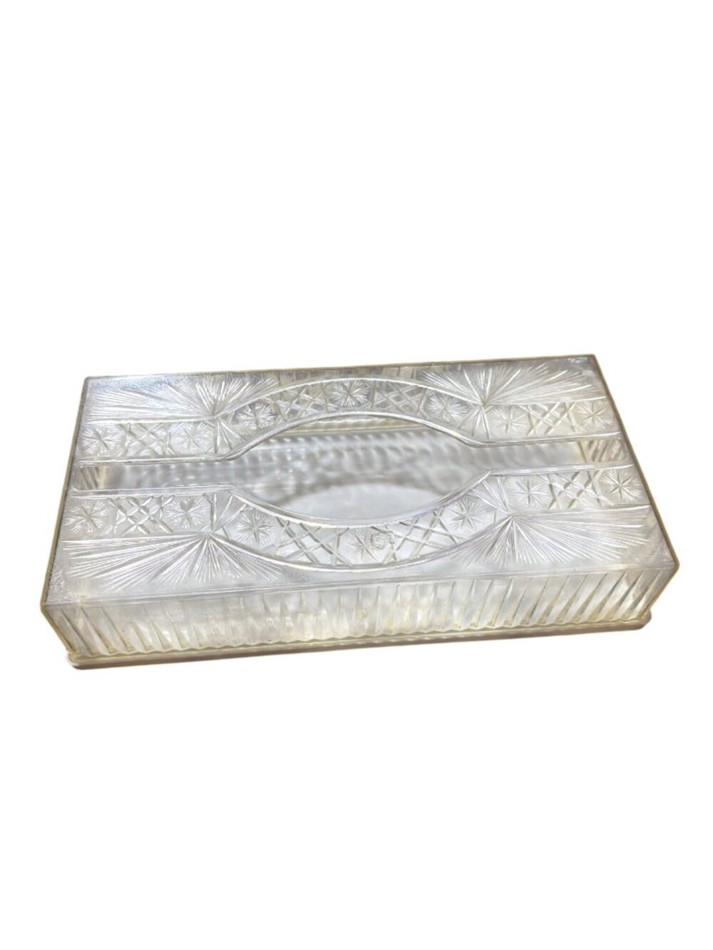 Vintage MCM Clear Pressed Glass Tissue Box Dispenser for Horizontal Tissue